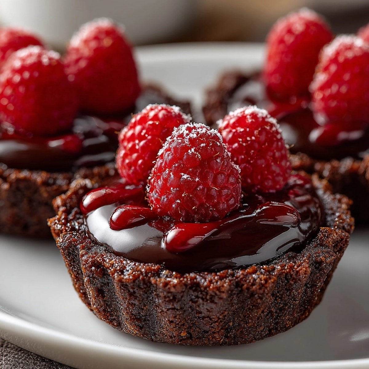 Decadent Chocolate Raspberry Tartlets recipe: a close-up of the creamy, fruity filling.