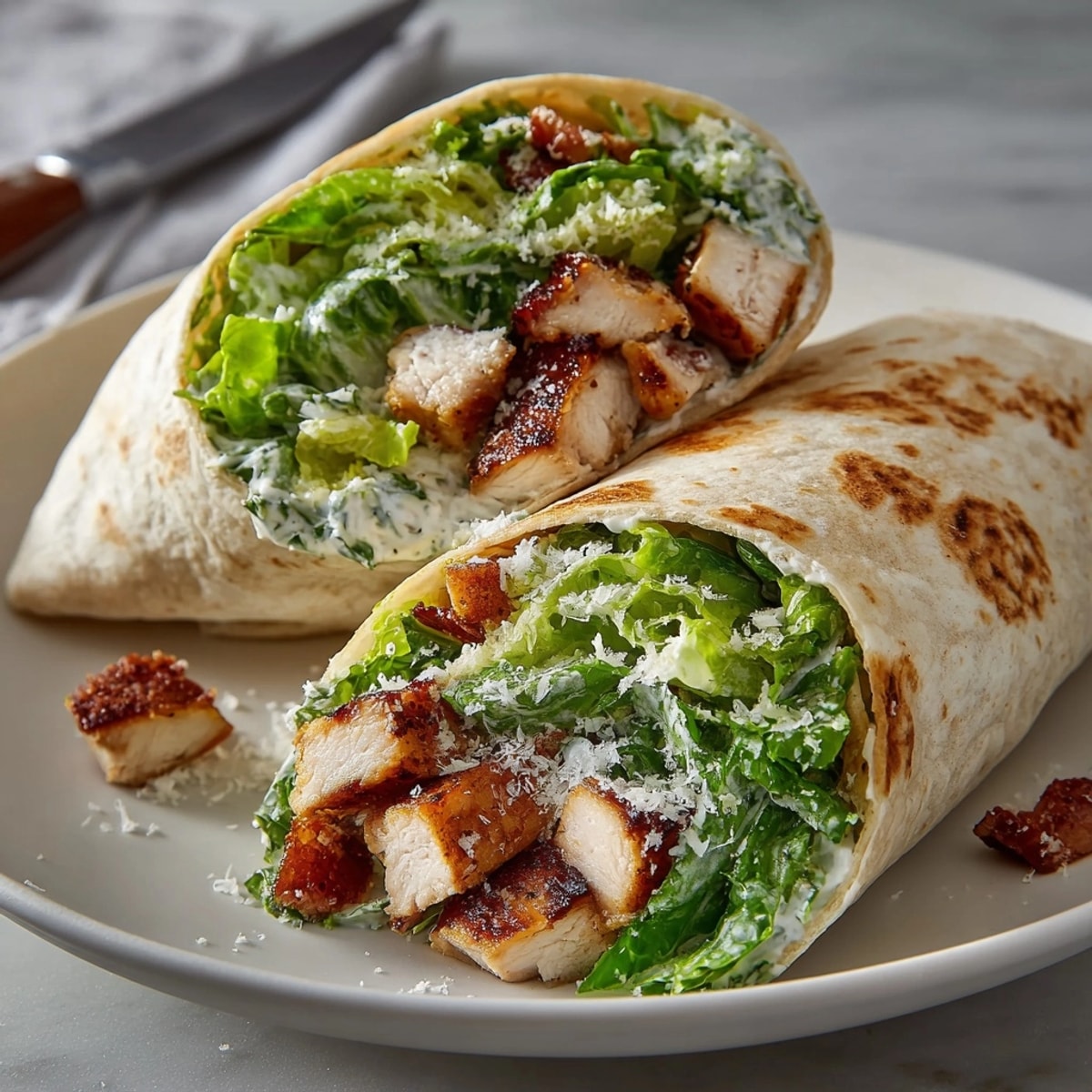Juicy Classic Chicken Caesar Wraps: Imagine fresh flavors with a savory Parmesan dressing.