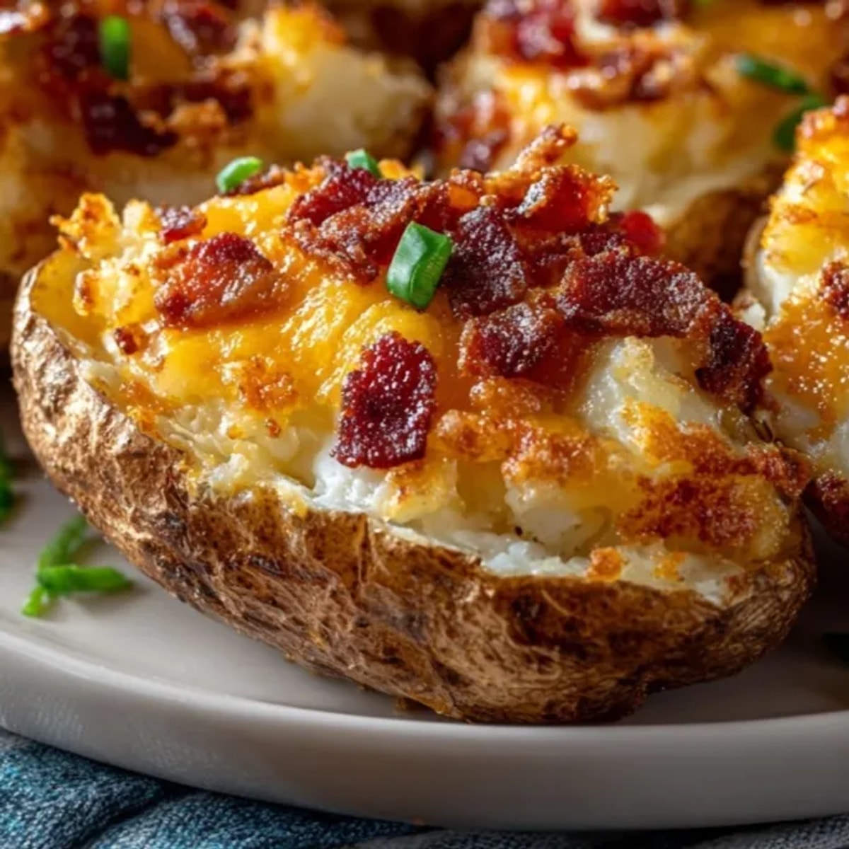 Crispy Cheesy Bacon Potato Skins, hot from the oven, smell smoky and savory.