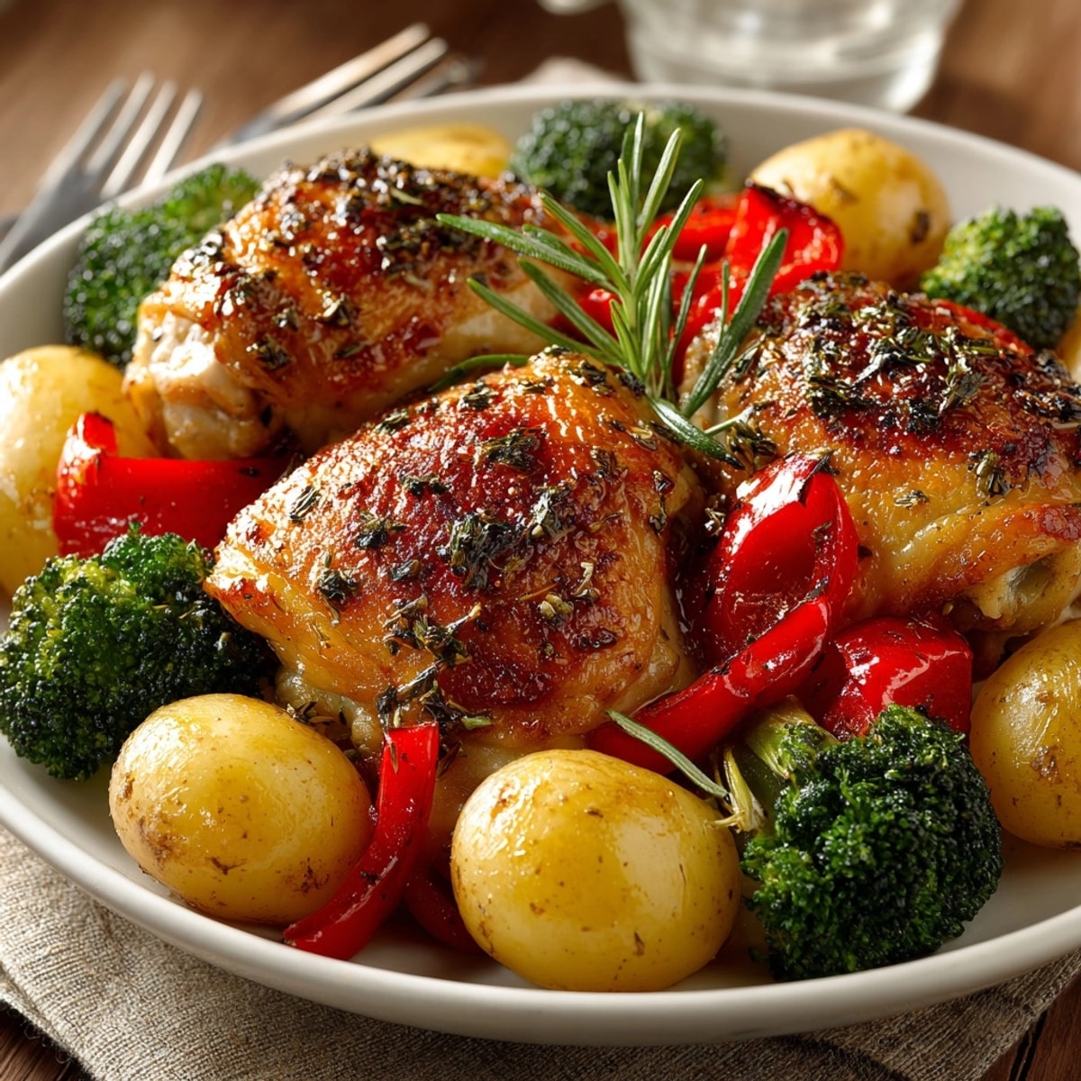 Crisp sheet pan garlic herb chicken and veggies, a colorful, flavorful weeknight meal.