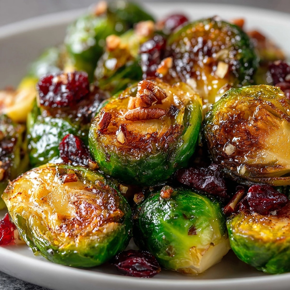 Crisp Maple Roasted Brussels Sprouts – a sweet and smoky veggie delight, fresh from oven.