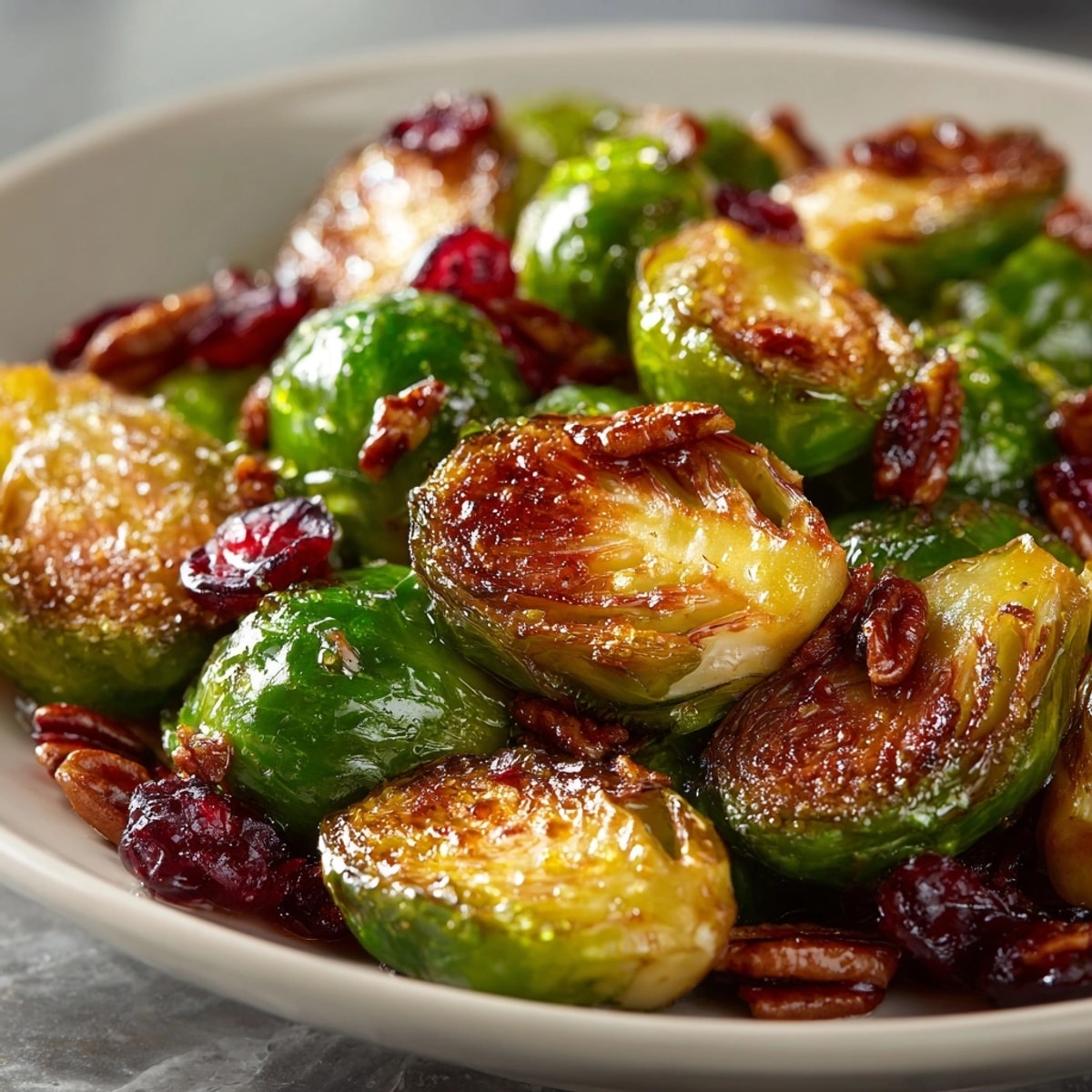 Homemade Maple Roasted Brussels Sprouts recipe: sweet, caramelized edges; ready for a healthy dinner.
