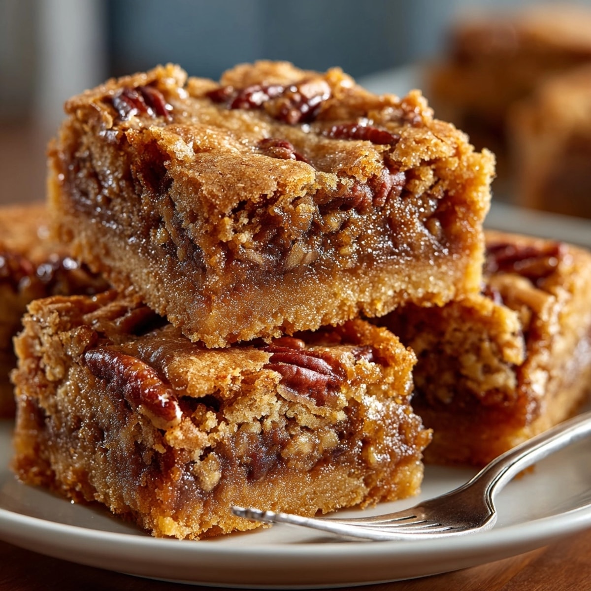 Golden Brown Butter Pecan Blondies, warm and chewy, fresh from the oven, ready to slice.