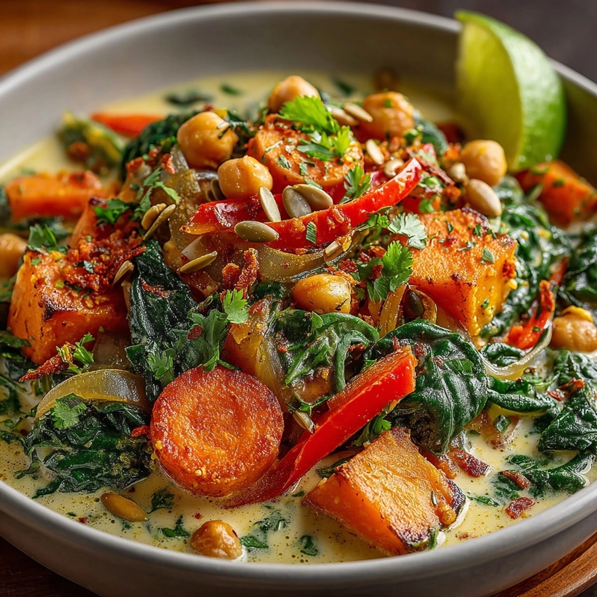 Vegan Spiced Pumpkin Curry simmered until tender, perfect served with rice.