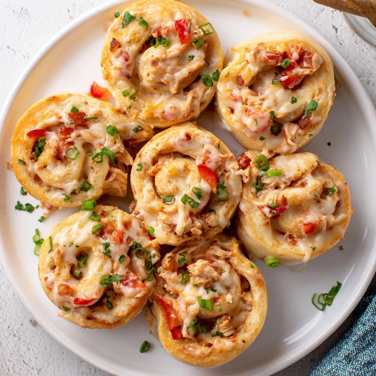 Golden, bubbly Cajun Chicken Alfredo Pizza Rolls, fresh from the oven, ready to serve.