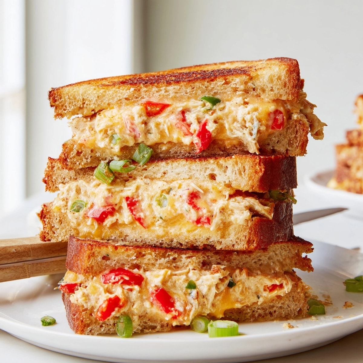 Golden Cajun Turkey Cheddar Toasties, crisp bread oozing with melted cheese and savory turkey.