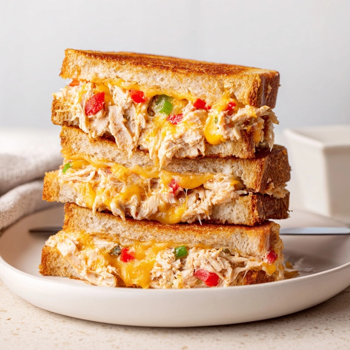 Homemade Cajun Turkey Cheddar Toasties served hot, a comforting and flavorful sandwich.