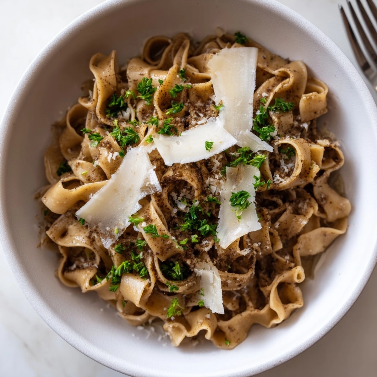 Garlic Browned Butter Noodle Bowls glistening, tossed with herbs, ready to eat.