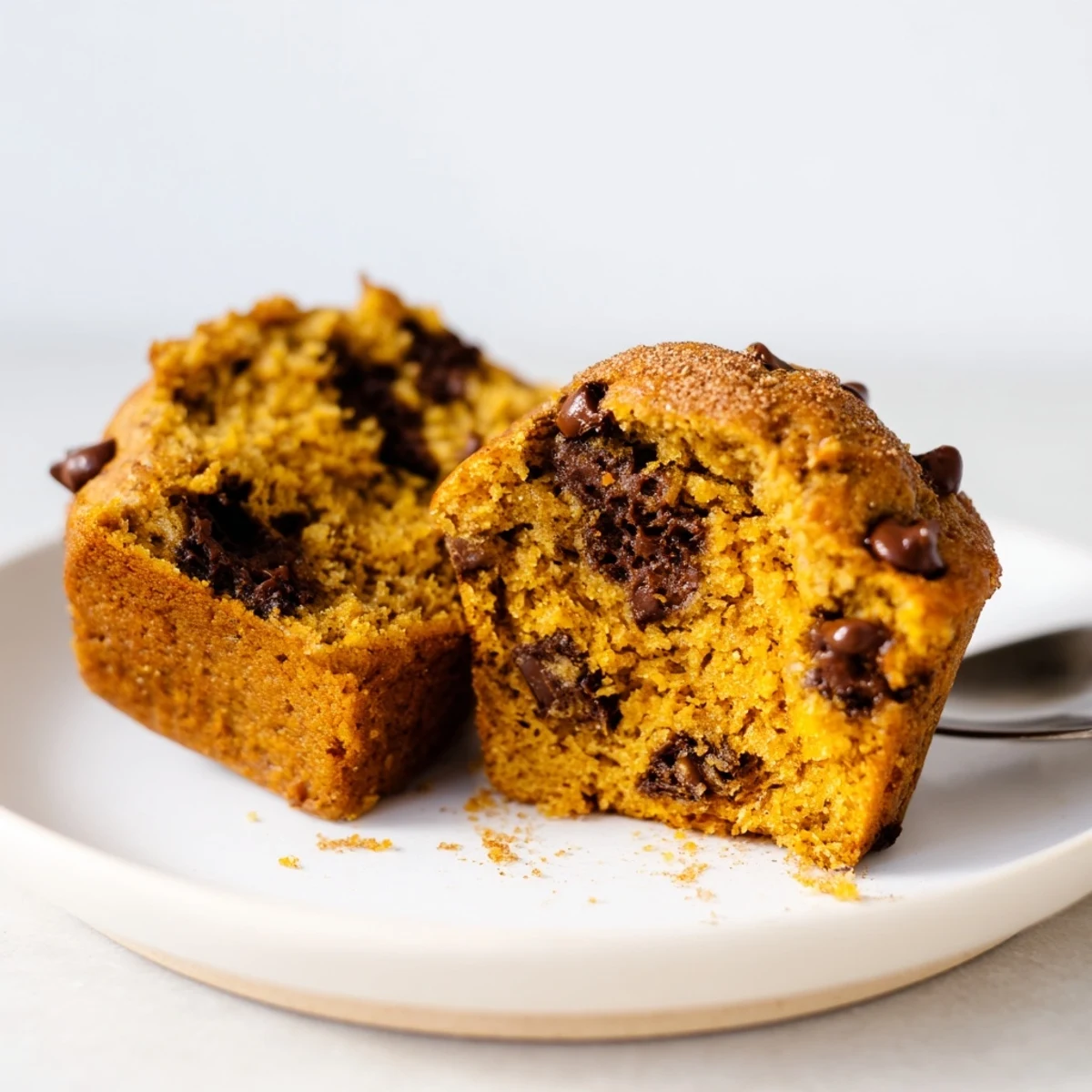 Moist butterscotch pumpkin chocolate chip muffins ready for a cozy autumn breakfast.  