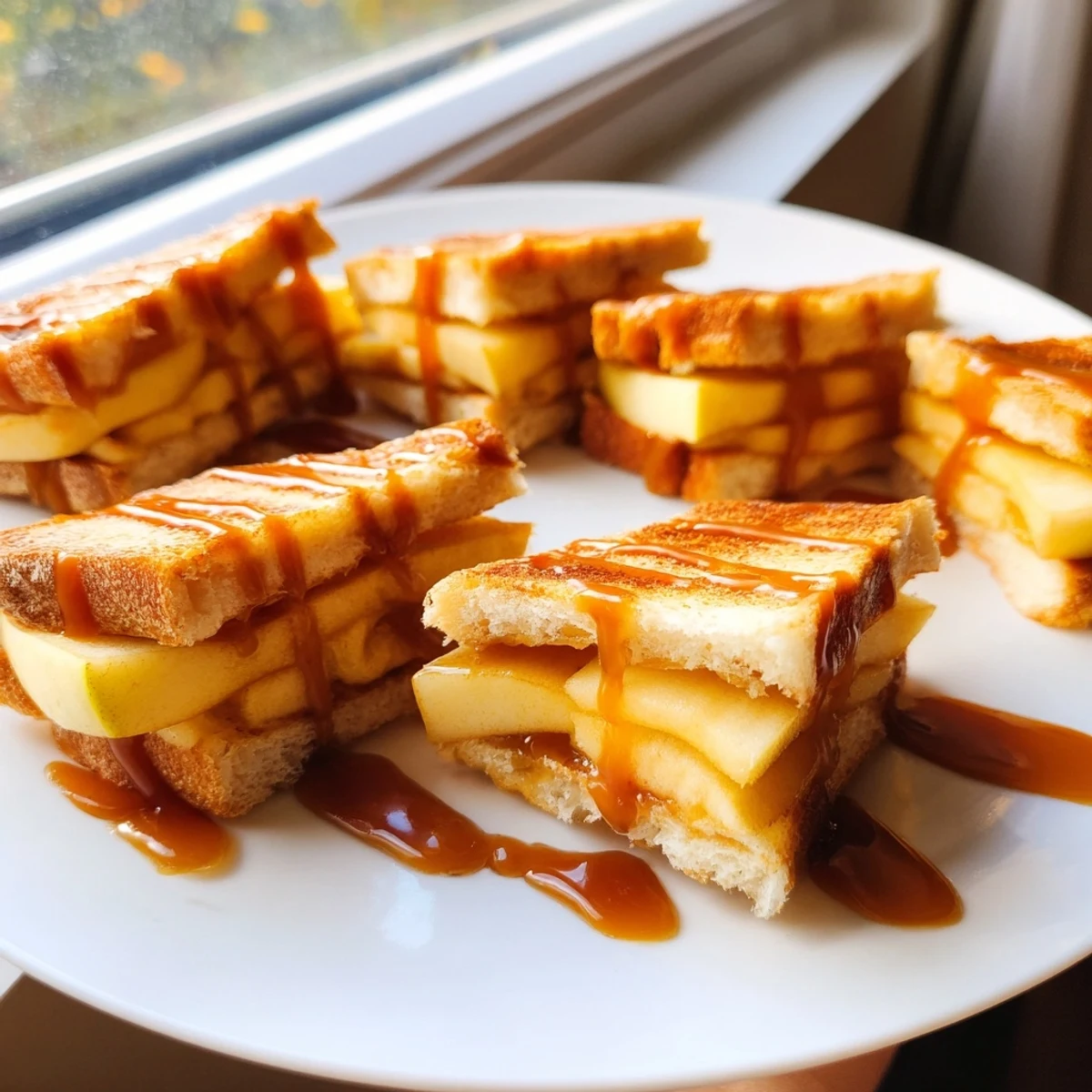 Savory mini grilled cheese bites, featuring caramel and apple goodness, perfect for gatherings.  