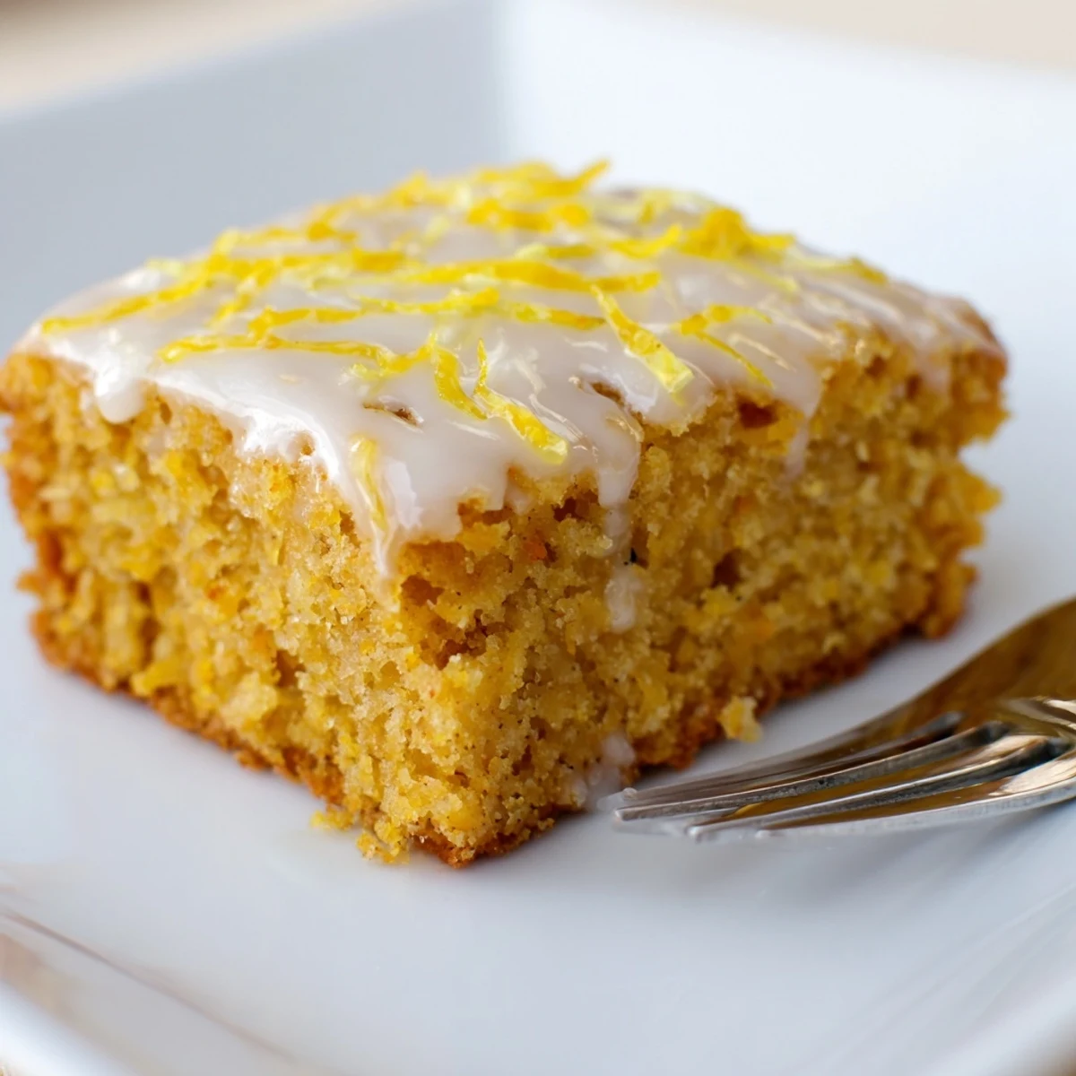 Golden-brown pumpkin cake squares topped with vibrant lemon glaze, ideal for tea parties.