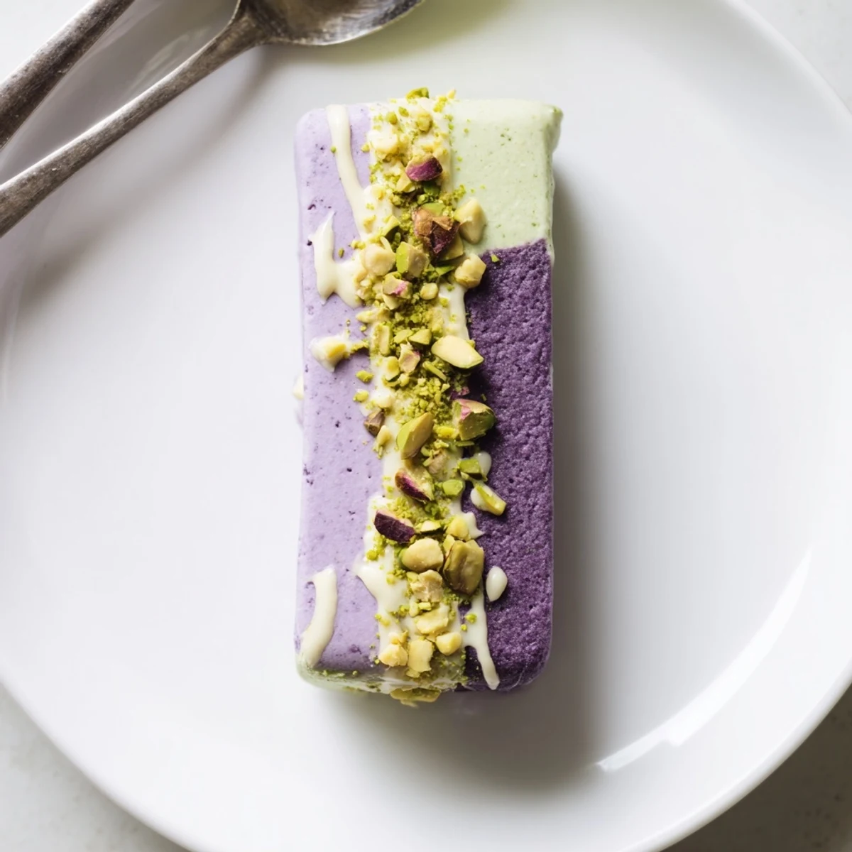 Vibrant ube and nutty pistachio ice cream bars, a perfect summer dessert treat.  