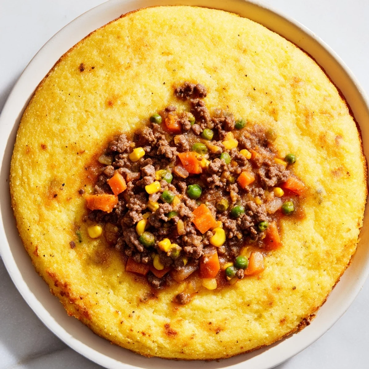 Cornbread Crusted Beef Pie