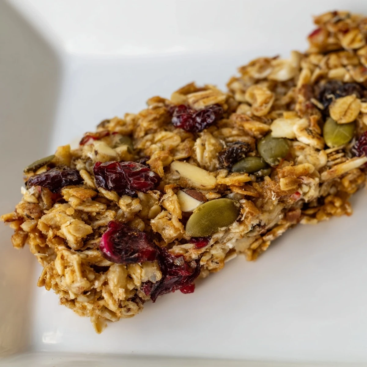 Golden brown Roasted Pumpkin Seed & Cranberry Granola Bars, a healthy snack, ready to eat.