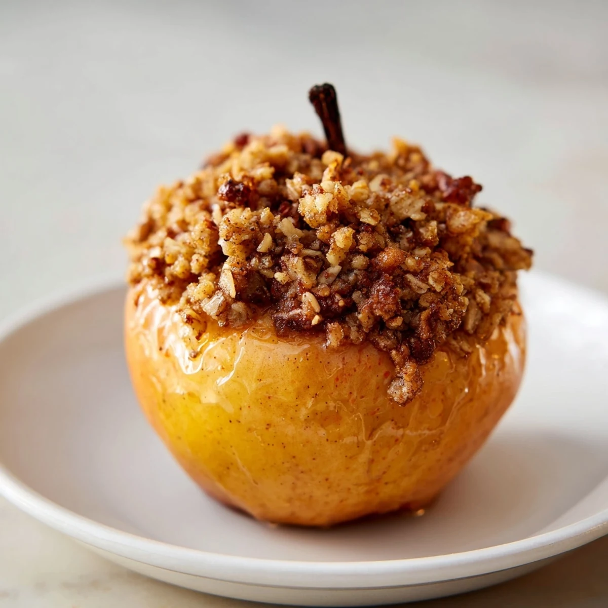 Golden, bubbly Baked Apples with Oat-Nut Crumble, fragrant and warm, perfect fall dessert.