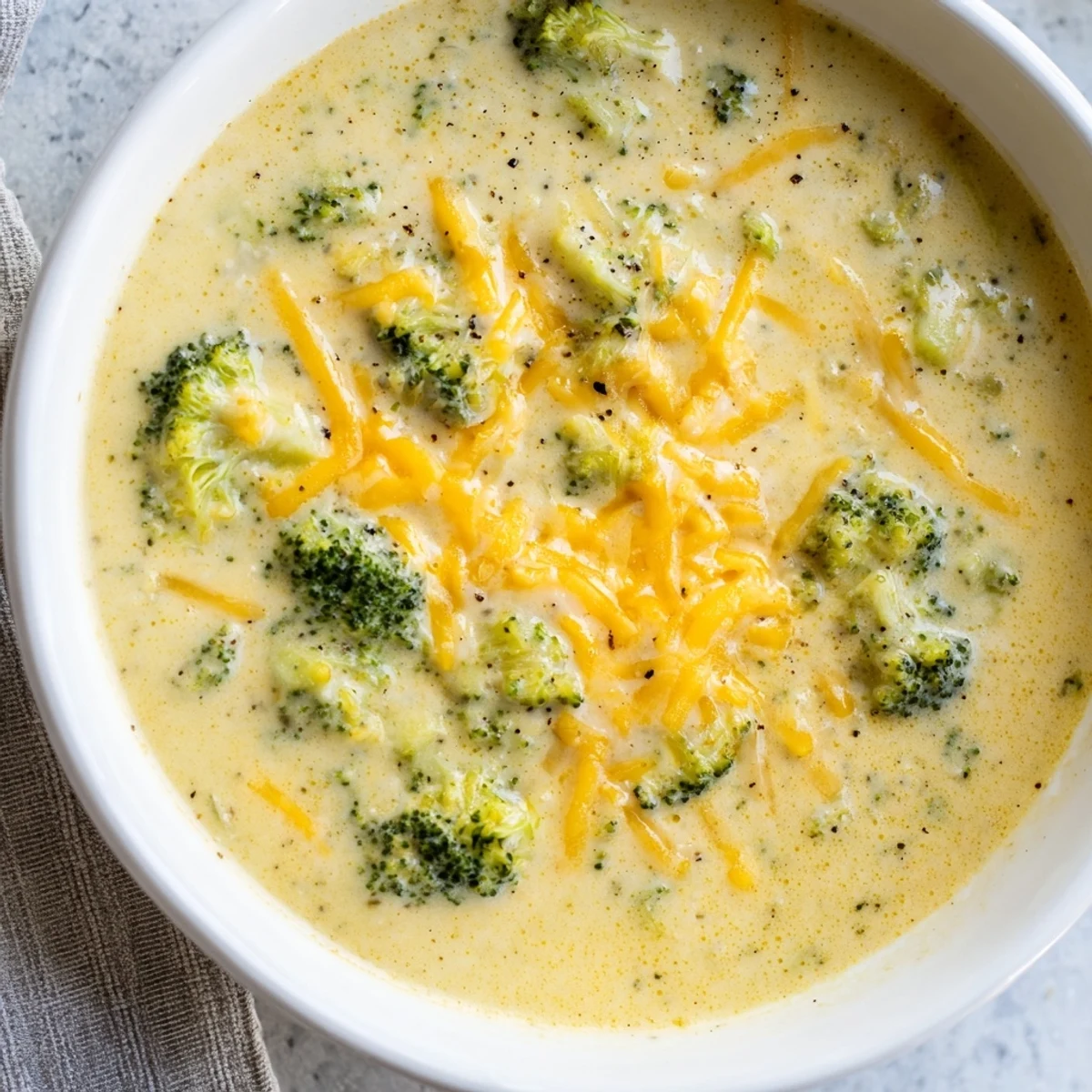Hearty Broccoli Cheese Soup, a comforting vegetarian meal with tender broccoli florets.
