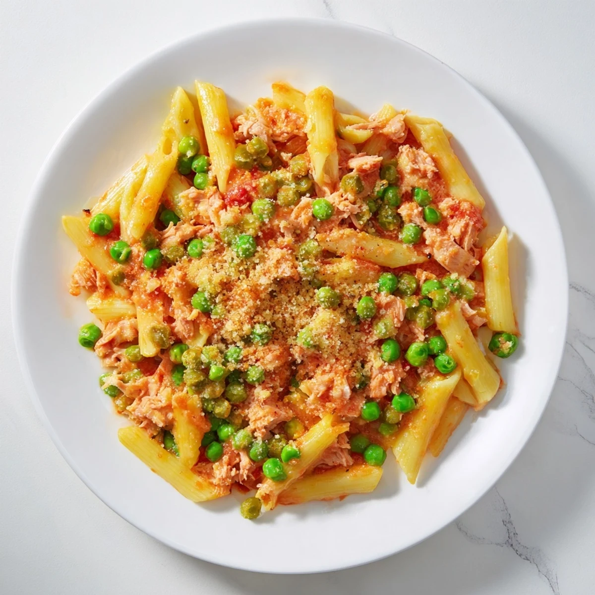 Flavorful Tuna Pasta Bake, fresh from the oven, ready to be served with a crisp green salad.