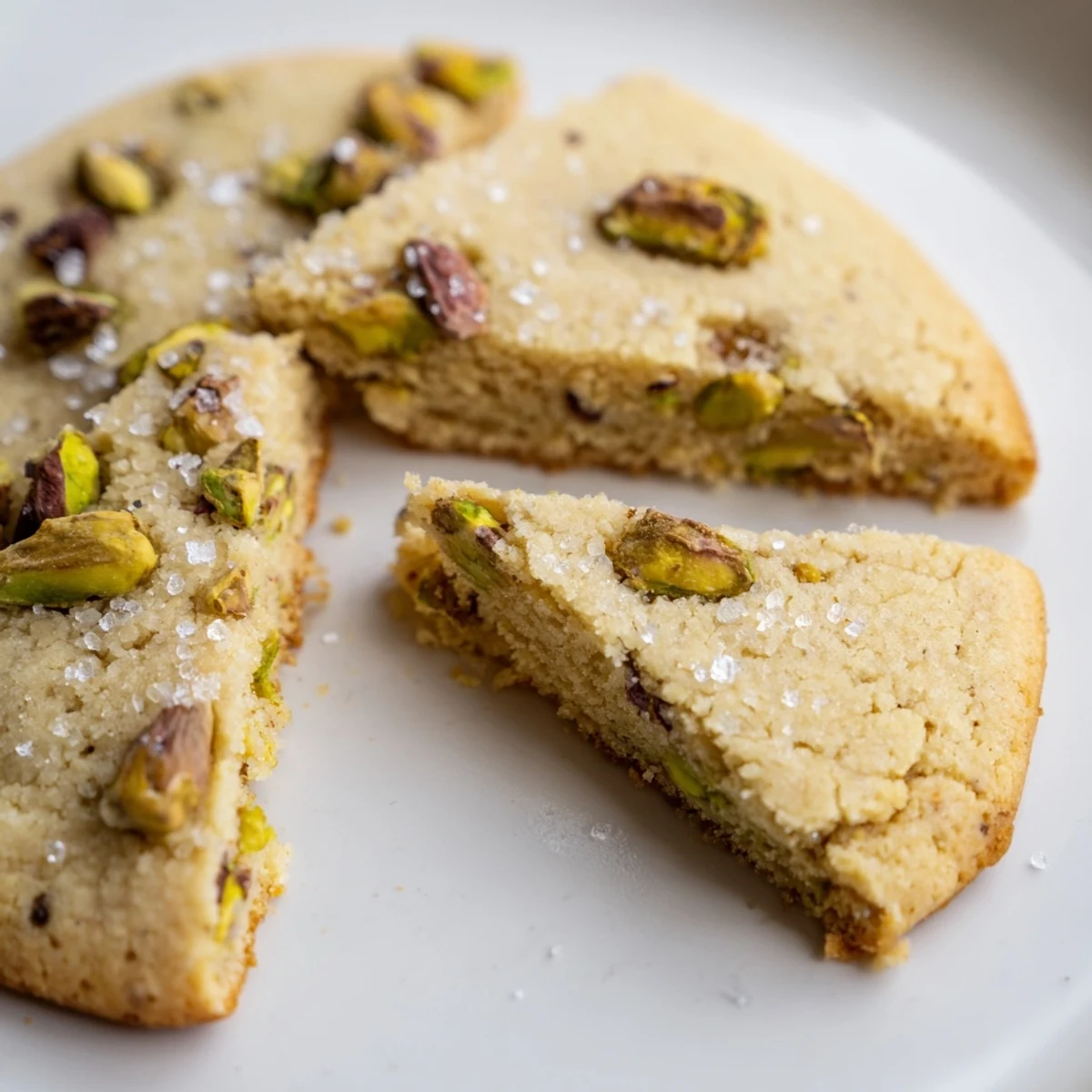 Golden, buttery Salted Pistachio Slice & Bake Shortbread cookies ready for a delightful, sweet treat.