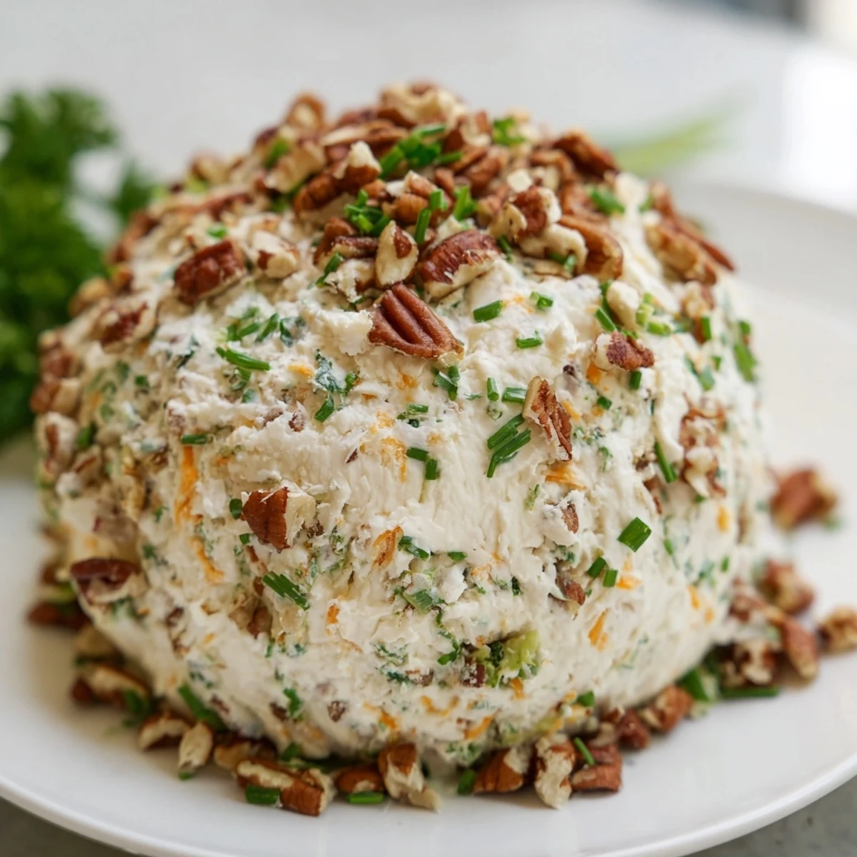 Enjoy the delicious texture of the chilled Classic Cheese Ball with Ranch; a party-ready, flavorful appetizer.