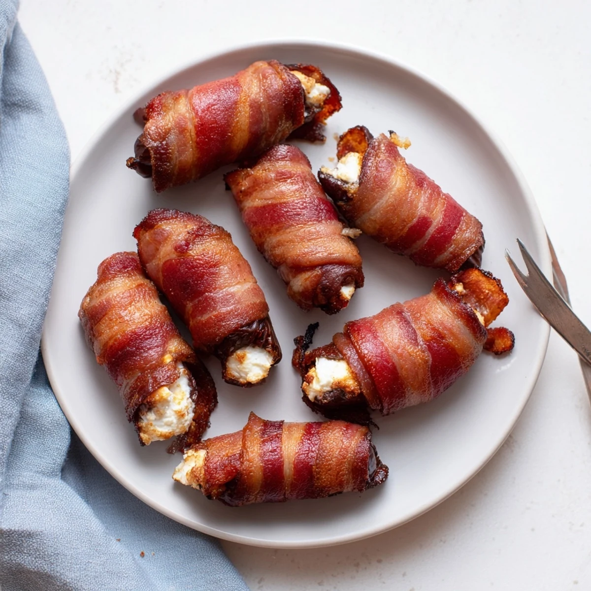 Crispy bacon embraces creamy goat cheese within these delicious Bacon-Wrapped Dates.