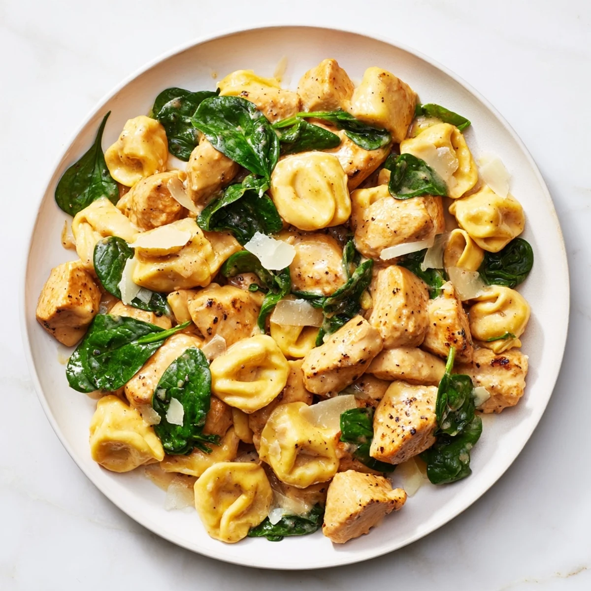Savor the delicious Creamy Chicken and Spinach Tortellini, creamy sauce perfectly coating each tender bite.