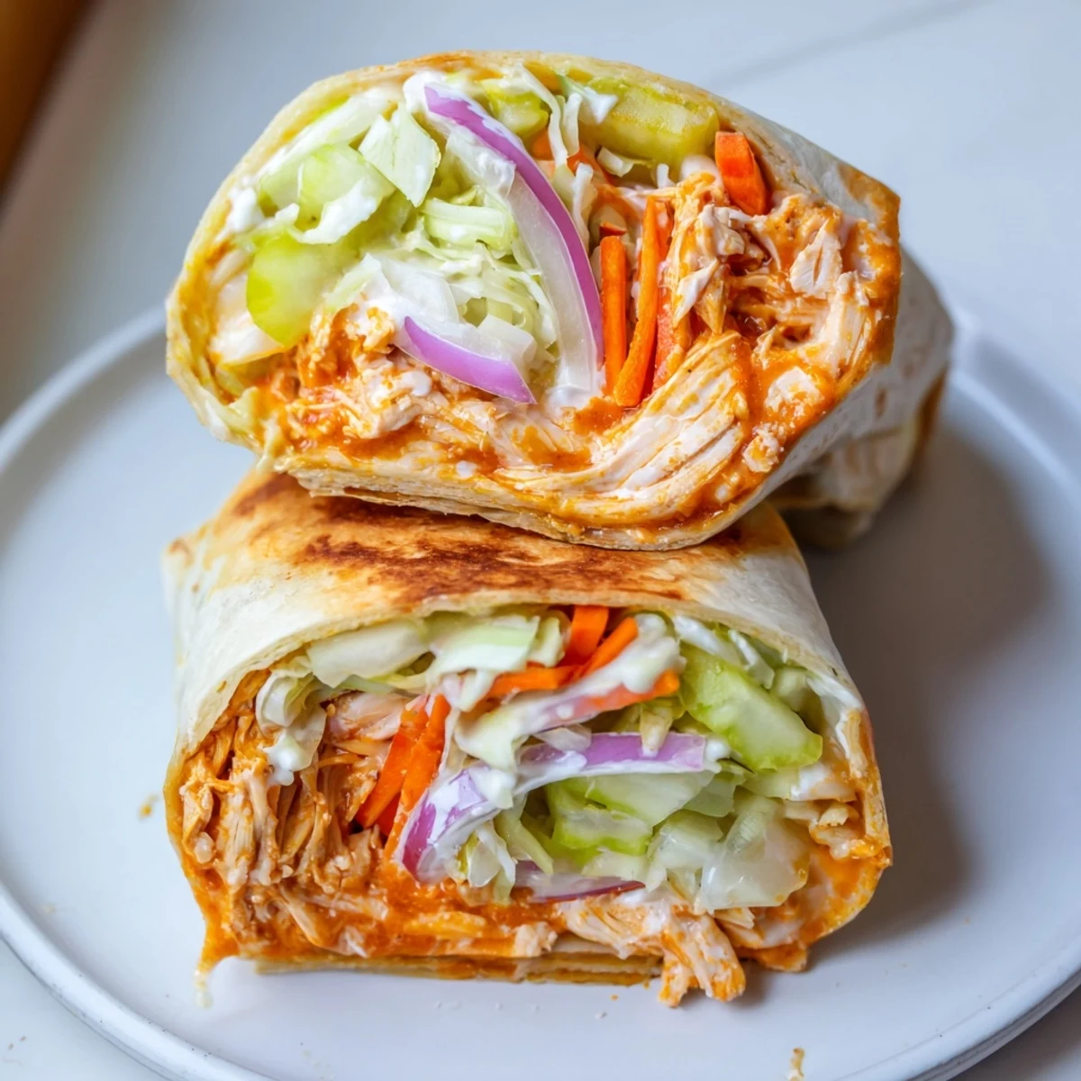 Crispy air-fried Buffalo Turkey Christmas Wraps: Imagine a warm bite of festive leftovers, deliciously savory.