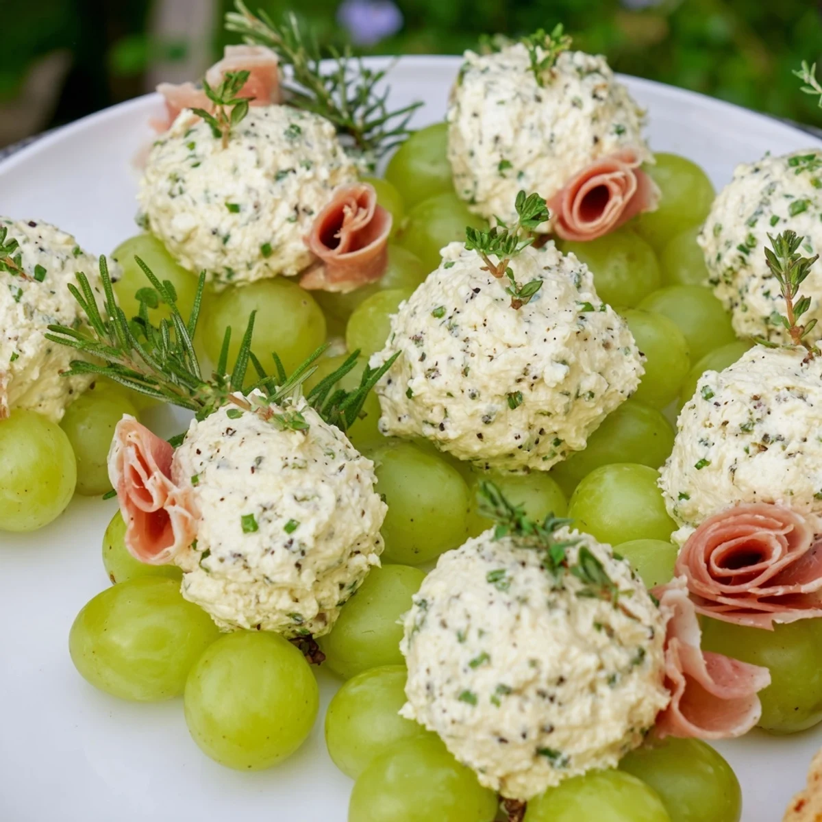 Freshly assembled Mistletoe Kissing Ball, a beautiful holiday appetizer brimming with flavor.