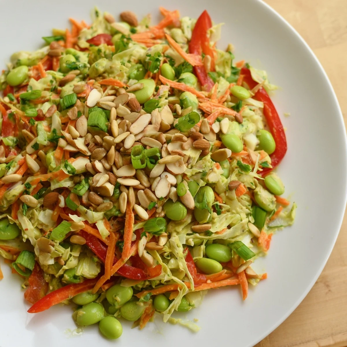 Crisp green cabbage combines with edamame in this delicious Crunchy Cabbage and Edamame Salad.