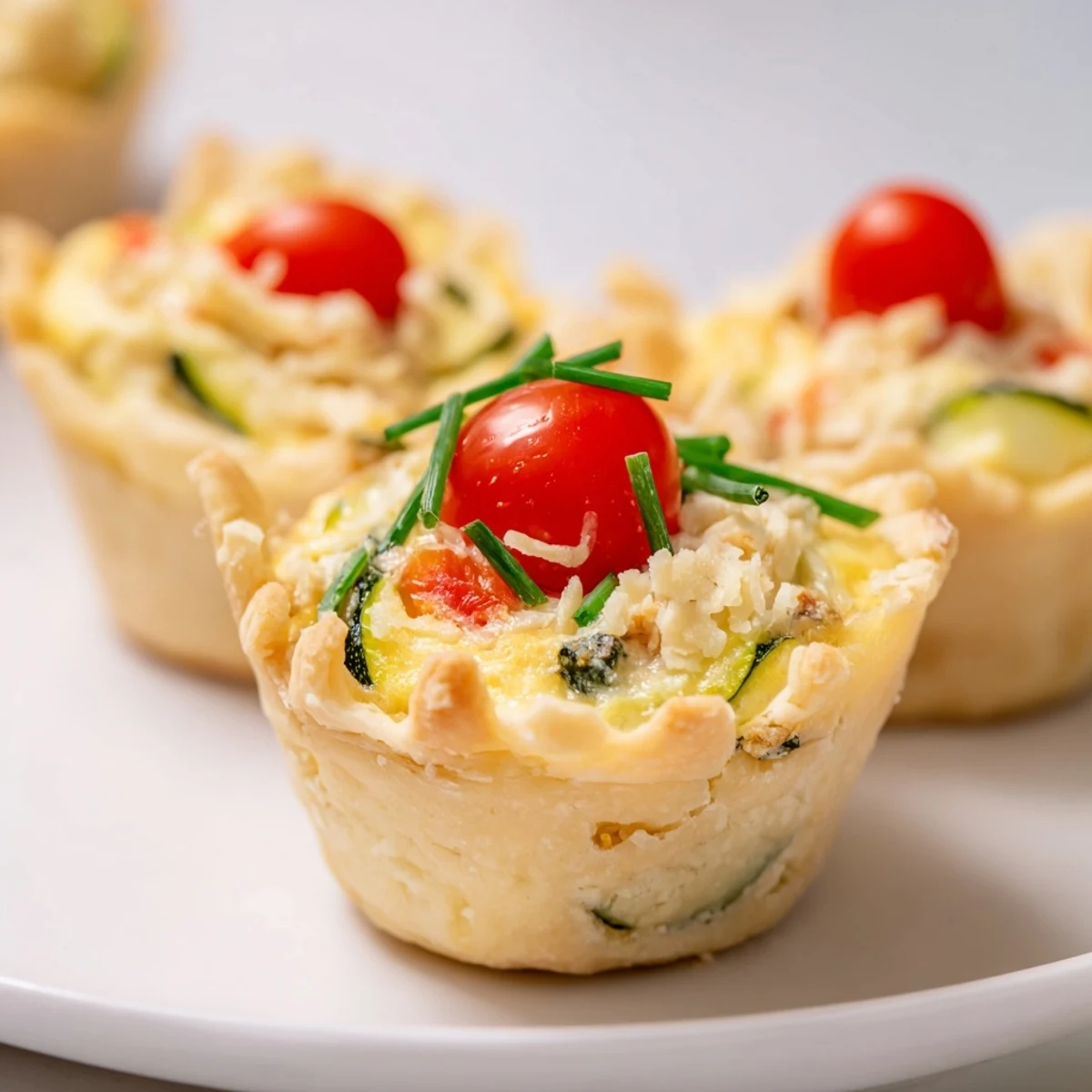 Delightful close-up of springtime Couronne Florale Mini Quiches, artfully arranged with vibrant edible flowers.