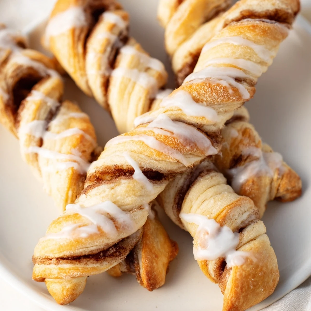 These Air-Fryer Cinnamon Roll Twists are flaky and sweet, topped with a creamy vanilla glaze, perfect for sharing.