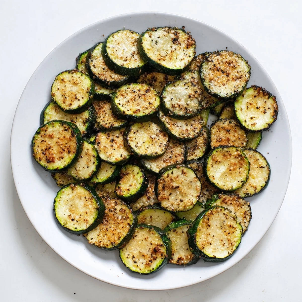 Freshly baked crispy zucchini chips, delightfully seasoned, a perfect American snack with great texture.