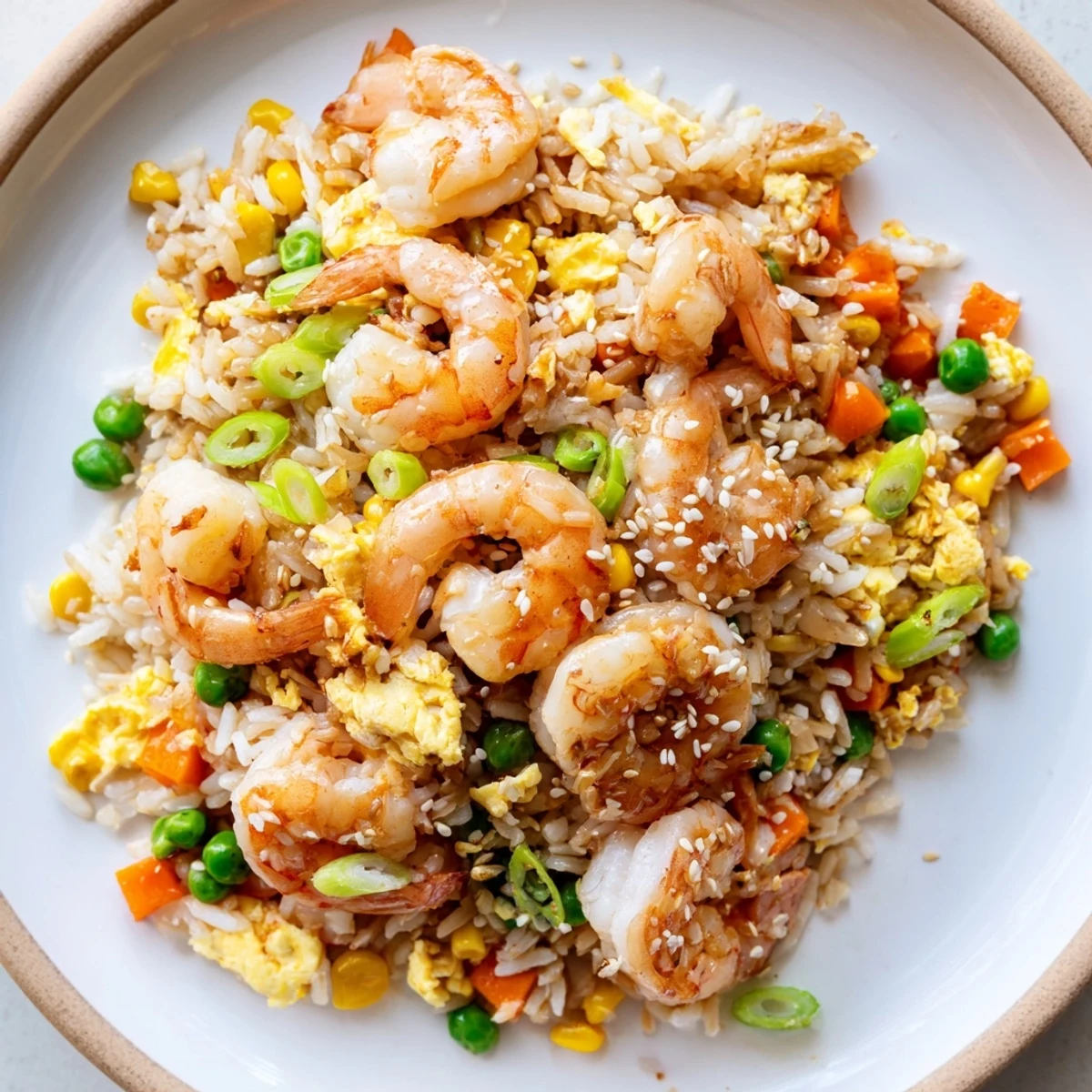 Close-up of golden shrimp fried rice, a quick and satisfying dinner bursting with Asian flavors.