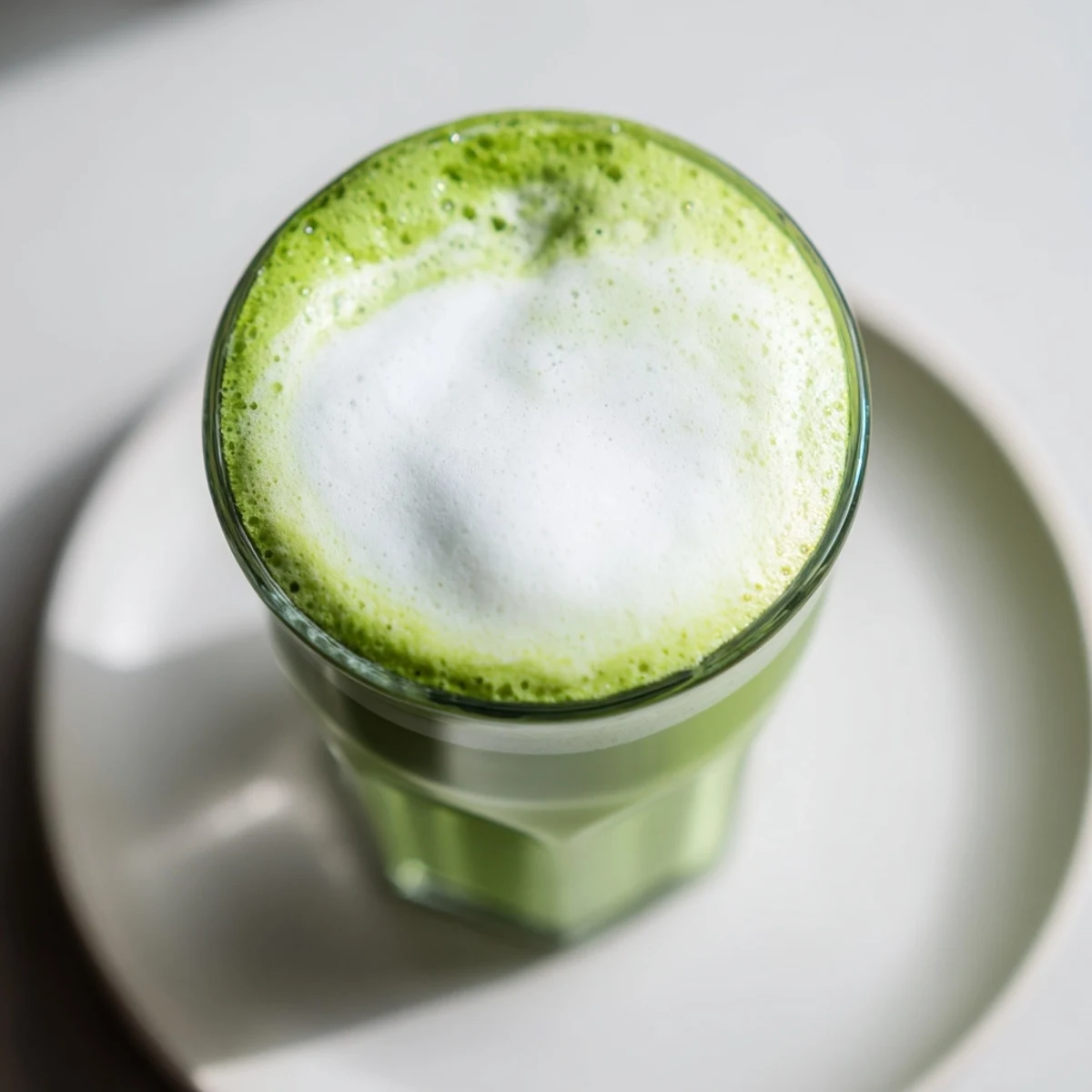 Creamy matcha latte, a picture of frothy green drink, topped with sweet, pillowy cold foam.