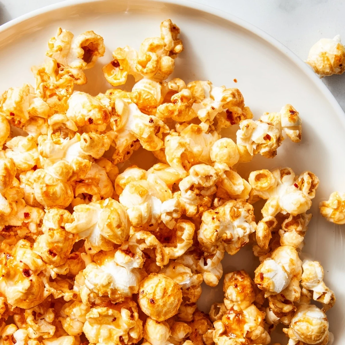 Sizzling hot honey butter popcorn, a sweet, spicy snack tossed in a golden, flavorful coating.