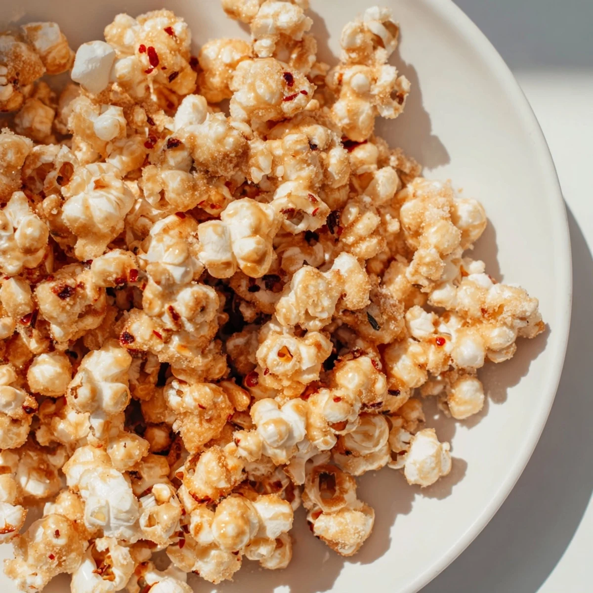 A large bowl of homemade hot honey butter popcorn, ready to enjoy during a cozy movie night.