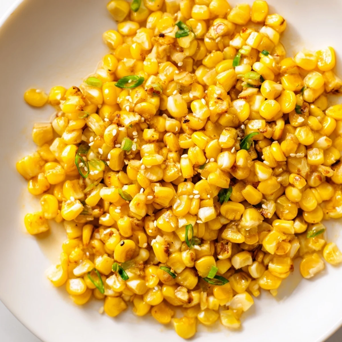 Steaming bowl of flavorful Japanese Butter Corn sprinkled with sesame seeds, perfect for any meal.