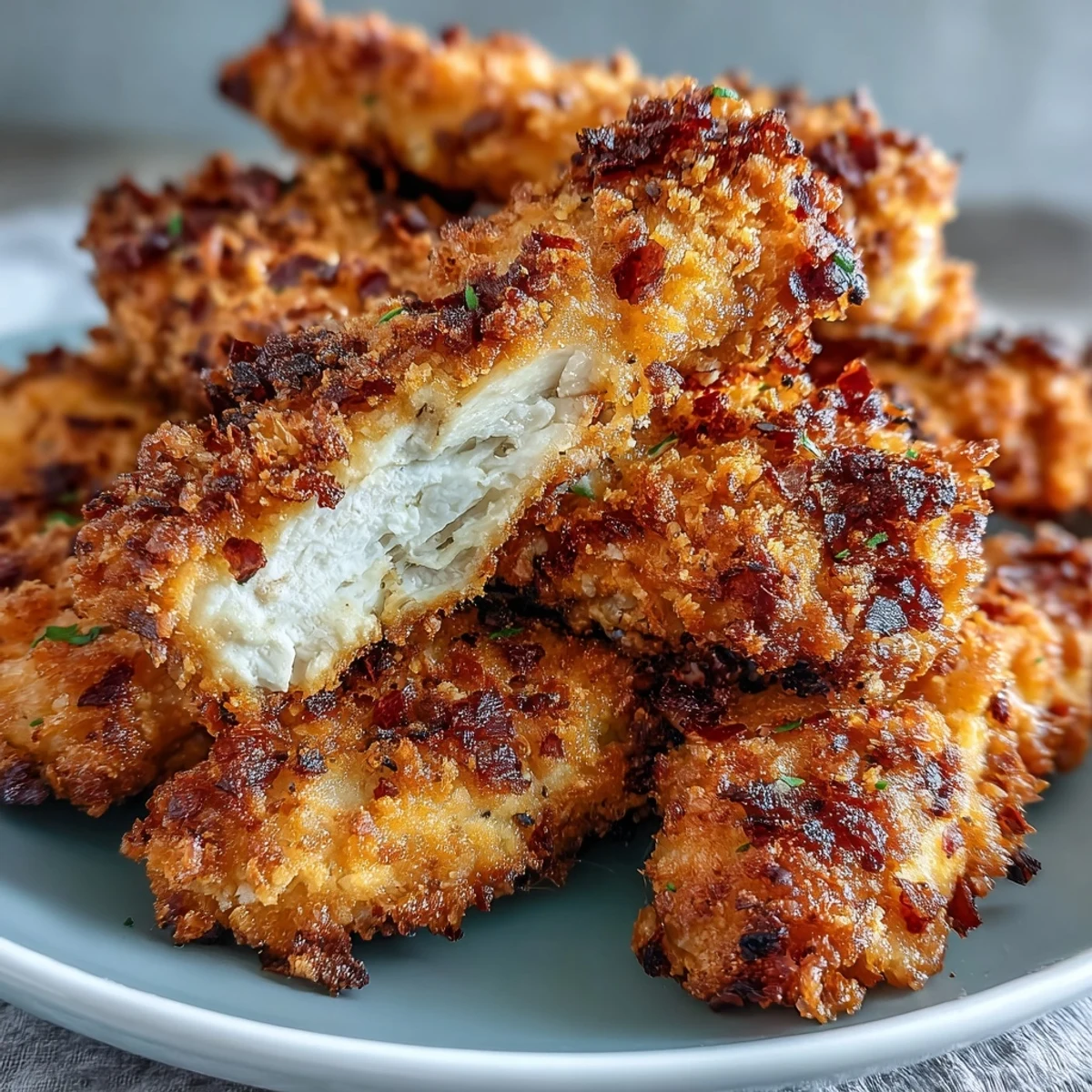 Crispy homemade Air Fryer Chicken Strips served alongside fresh salad and honey mustard dip.