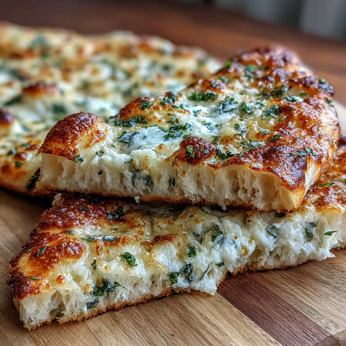 Fluffy golden The Best Easy Garlic Naan breads in a skillet, perfect for scooping curry.
