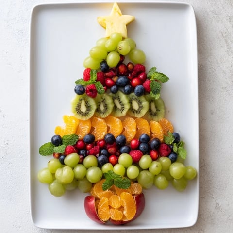 Vibrant Quick Christmas Tree Fruit Platter, perfect for a healthy and festive holiday appetizer, ready to enjoy.
