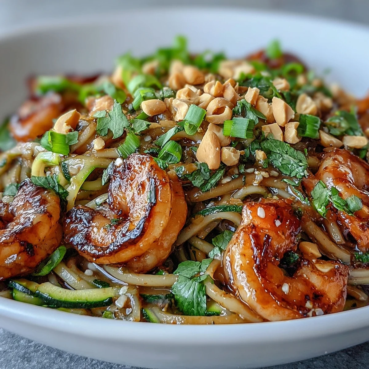 Fork-tender shrimp and crisp zucchini are tossed with rice noodles in a wok for this Asian Noodle Bowl.