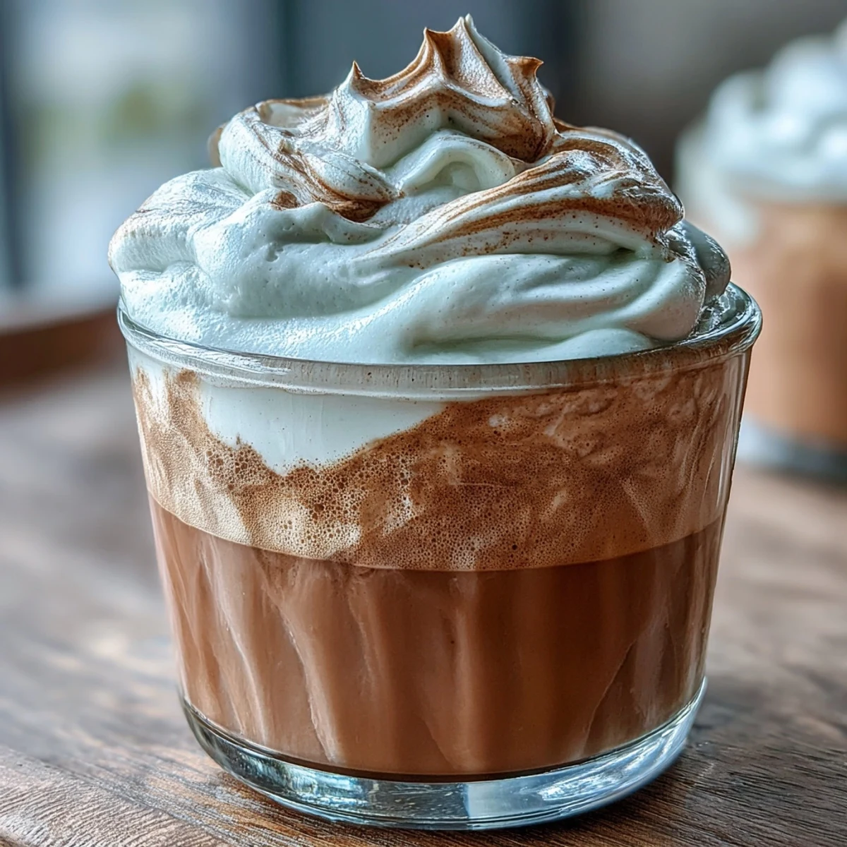 Warm Hojicha Macchiato in a small espresso cup, crowned with velvety steamed milk foam.