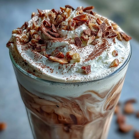 Creamy Hojicha milkshake topped with whipped cream and crushed nuts, ready to sip.