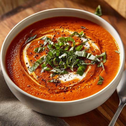Savor homemade Creamy Tomato Basil Soup; rich flavor &amp; a vibrant red hue.
