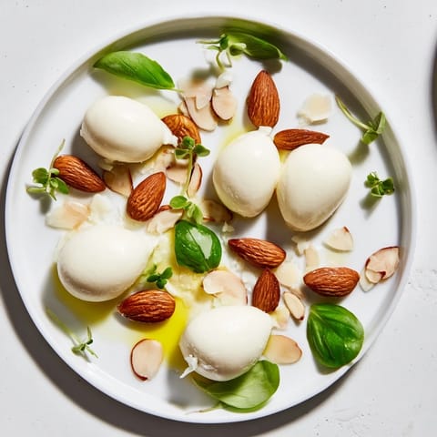 Get ready for a treat: beautifully arranged The Polished Pebble with fresh basil and sea salt.