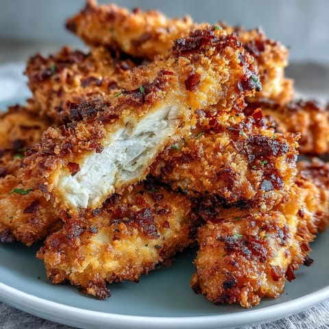 Crispy homemade Air Fryer Chicken Strips served alongside fresh salad and honey mustard dip.