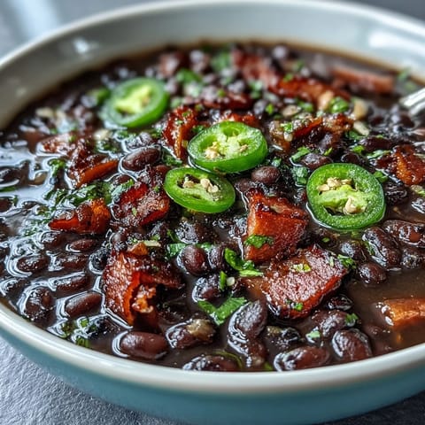 Smoky ham and black bean soup with jalapeños, simmered with vegetables for a warming winter meal.  