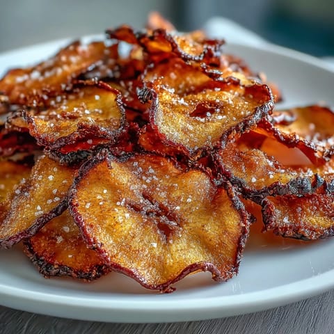 Thinly sliced apples, lightly sweetened and crisped in the air fryer for a naturally delicious cinnamon apple chip recipe.  