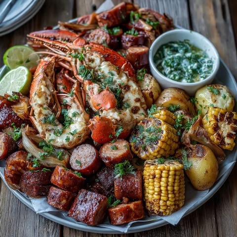 A vibrant sheet pan dinner with tender crawfish, smoky sausage, and roasted vegetables seasoned with Cajun spices and lemon.
