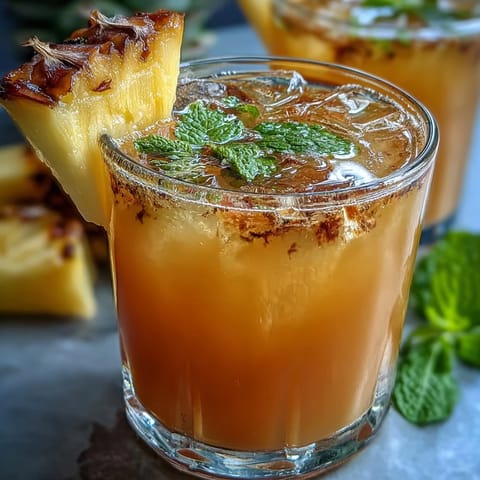 A vibrant glass of Pineapple Coconut Agua Fresca with fresh mint and pineapple garnish, perfect for summer refreshment.