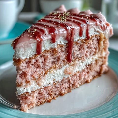 Elegant pink rosé velvet cake topped with shimmering edible gold drip.
